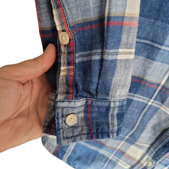 Gramicci Button Up Flannel Tunic Top Womens Size Medium M Blue Plaid Countrycore - Picture 4 of 10